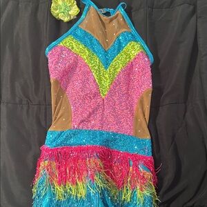 Sparkling Kids Dance Costume with Fringe